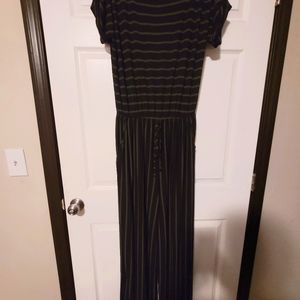 Womens Short-sleeved Black Stripe Jumpsuit